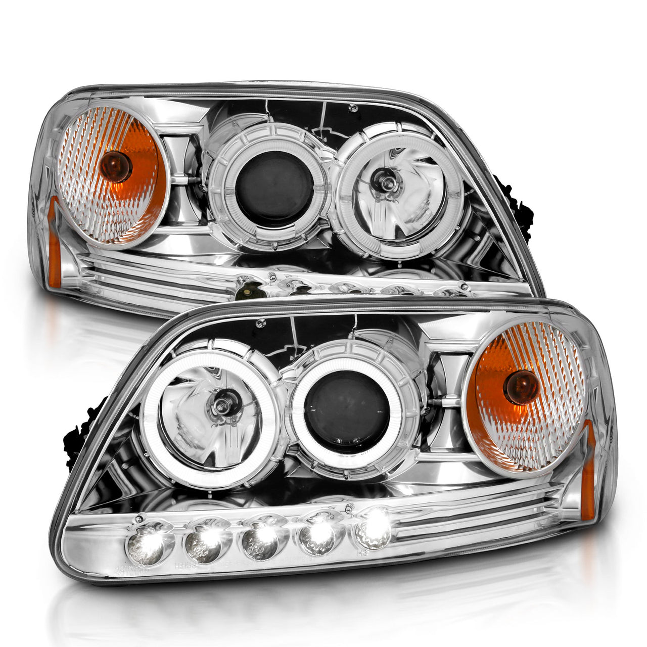 FORD F-150 97-04 (01-04: XL/XLT/LARIAT MODEL: W/O STX OR HERITAGE EDITION) PROJECTOR HEADLIGHTS HALO LED CHROME CLEAR AMBER