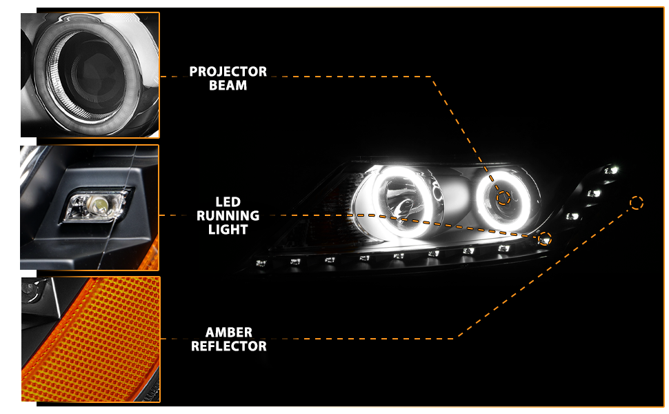 KIA SORENTO 2011 PROJECTOR HEADLIGHTS HALO BLACK CLEAR AMBER (RX HALO)