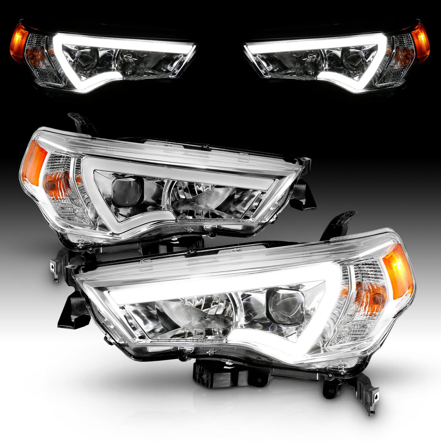 TOYOTA 4 RUNNER 14-23 PROJECTOR LIGHT BAR STYLE HEADLIGHTS CHROME CLEAR AMBER