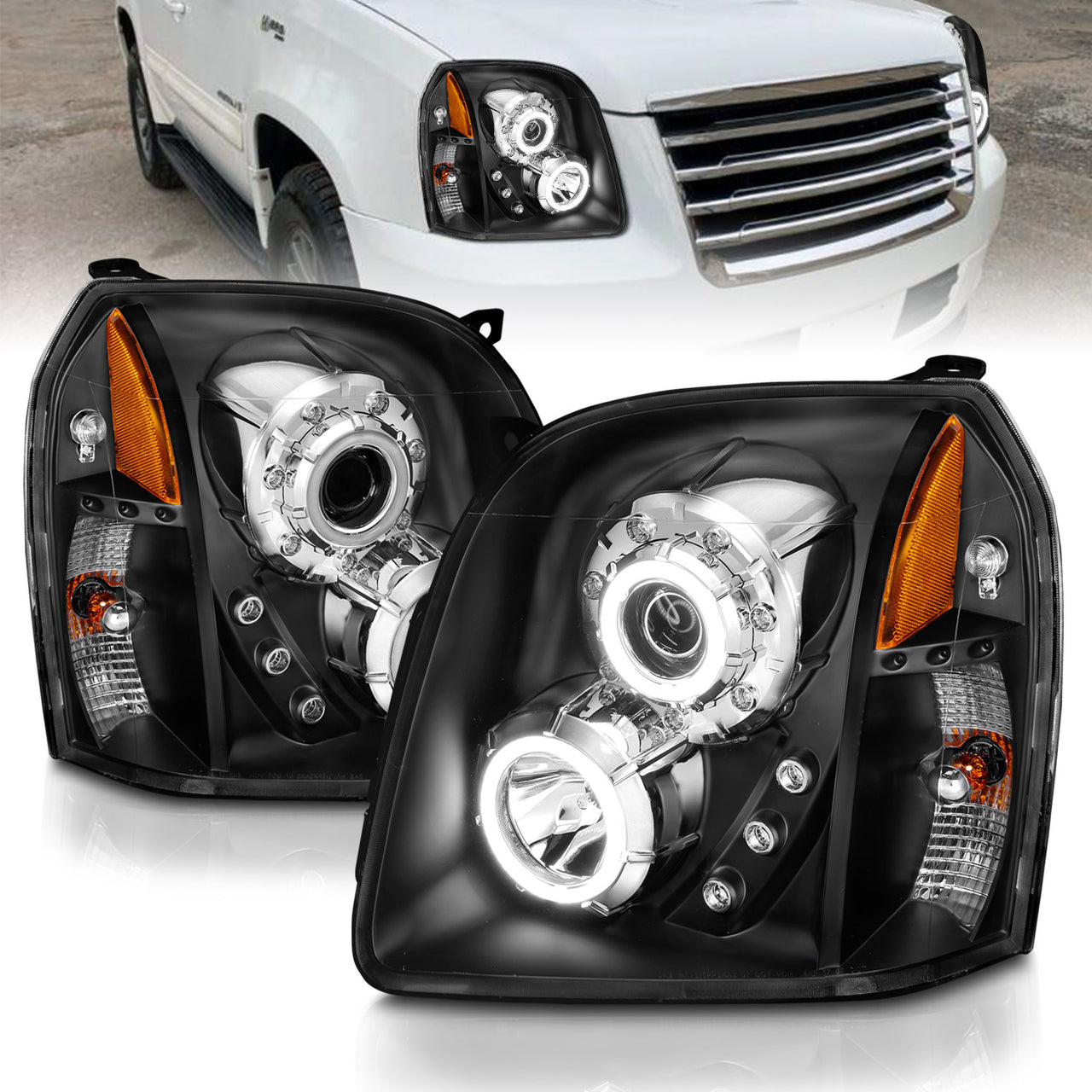 GMC YUKON/YUKON XL/DENALI/XL DENAL 07-10 PRO HEADLIGHTS HALO BLACK AMBER (RX HALO) (W/ ARTIFICIAL LED)