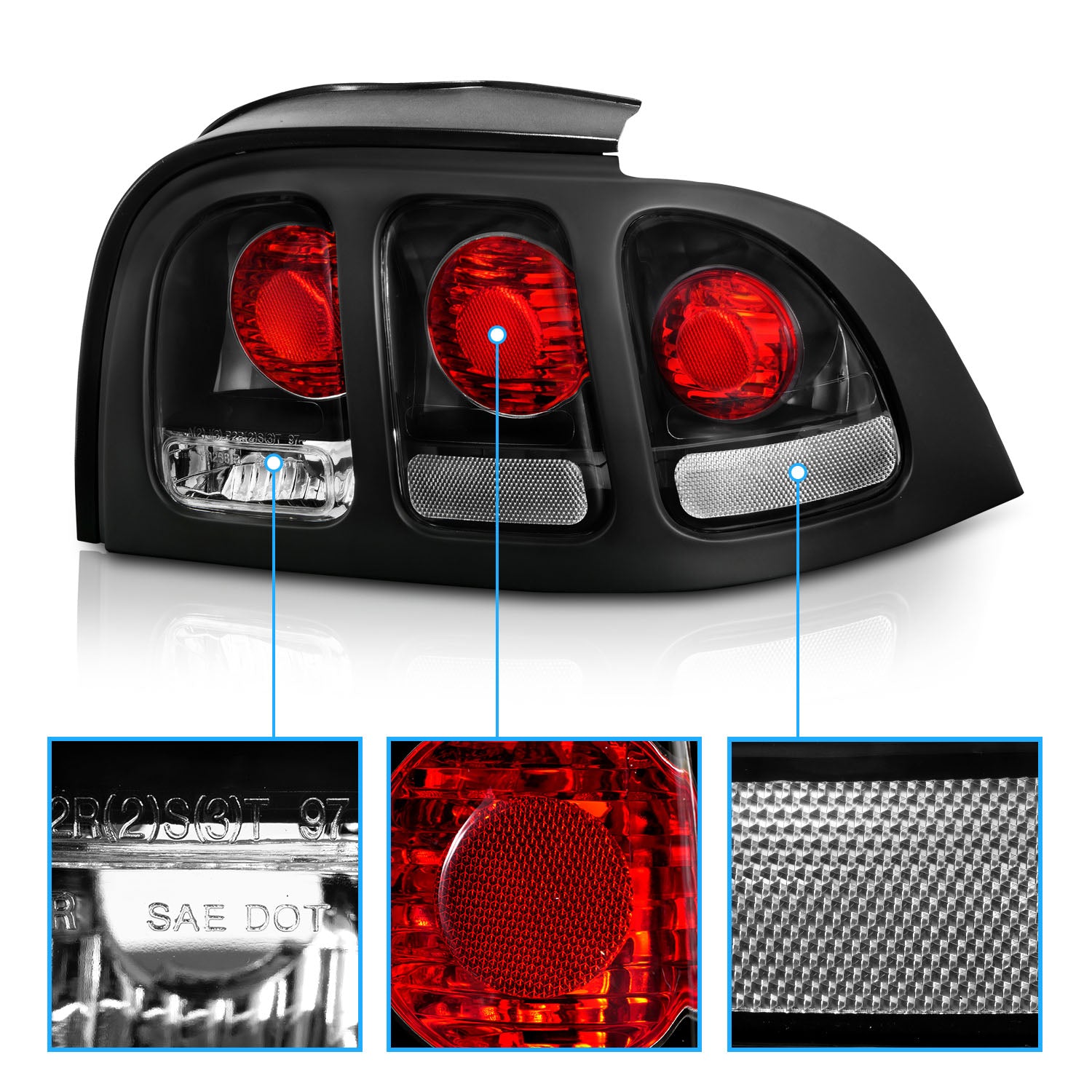FORD MUSTANG 96-98 TAIL LIGHTS BLACK