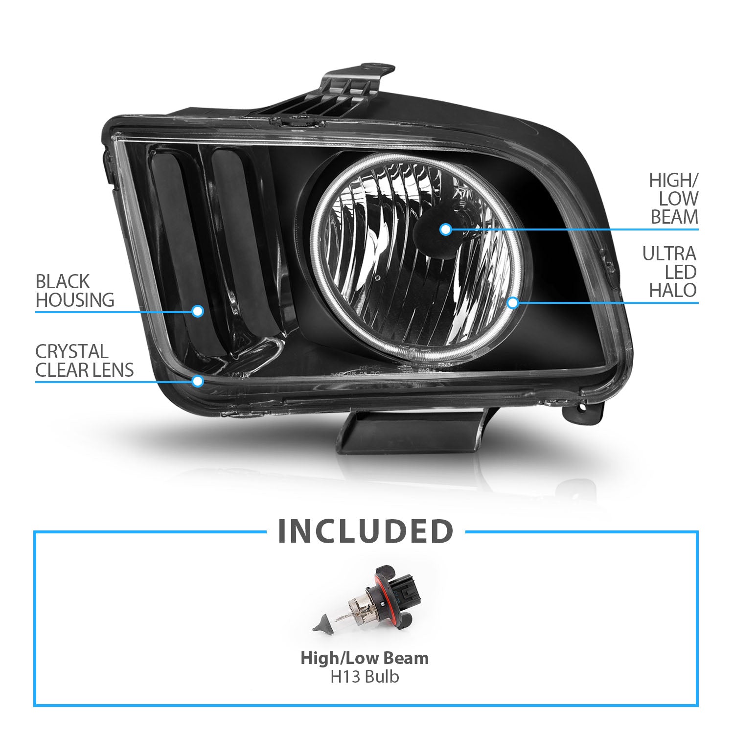 FORD MUSTANG 05-09 HEADLIGHTS HALO BLACK (RX HALO)