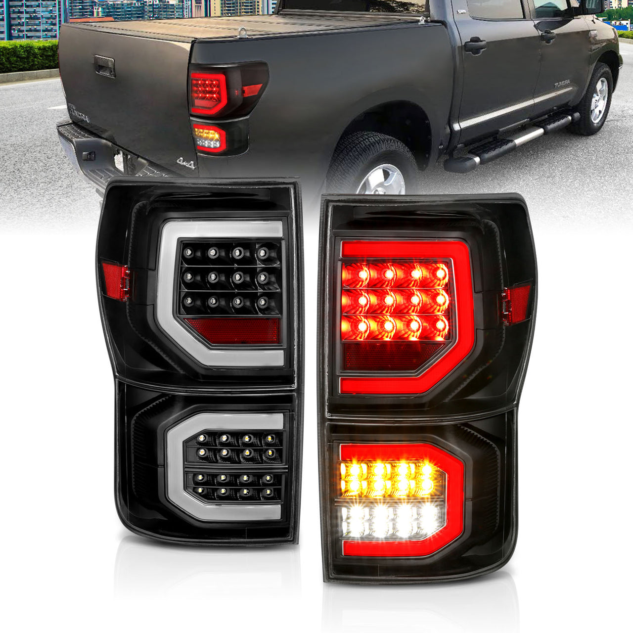 TOYOTA TUNDRA 07-11 FULL LED T.L BLACK HOUSING CLEAR LENS W/ DOUBLE C LIGHT BARS