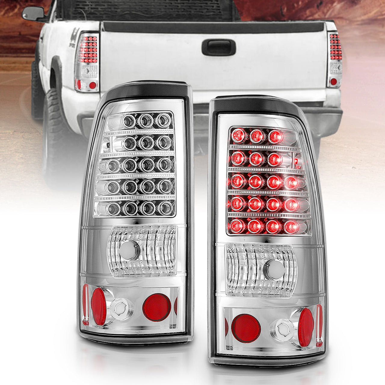 CHEVY SILVERADO 03-07 (1500/2500 SERIES 2003 & 1500/2500/3500 SRW SERIES 04-07) LED TAIL LIGHTS CHROME (4 HOLE)