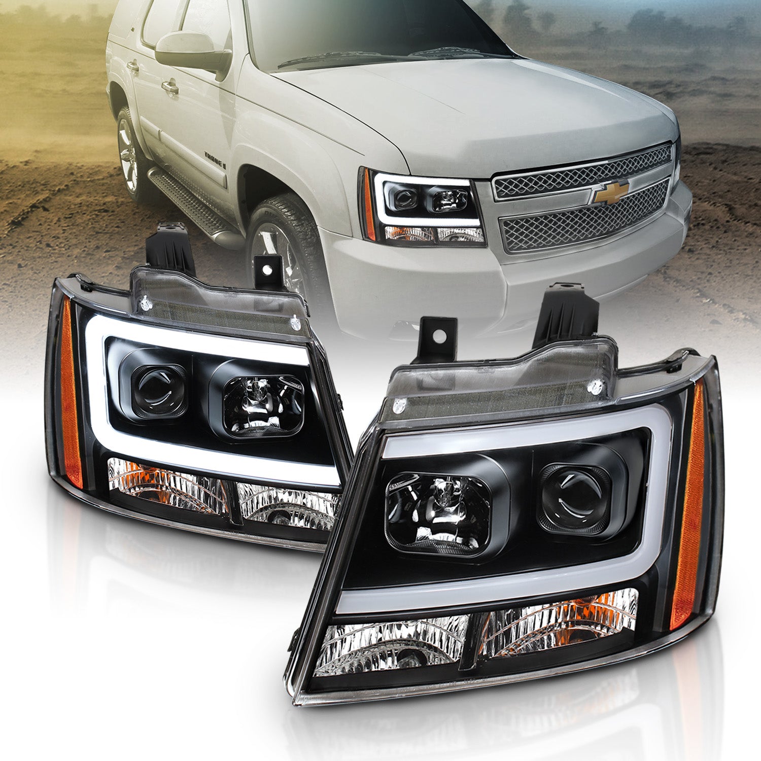 CHEVY TAHOE/SUBURBAN/AVALANCHE 07 PROJECTOR HEADLIGHTS G2 BLACK CLEAR AMBER