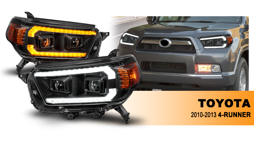 TOYOTA 4 RUNNER 10-13 HEAD LIGHTS BLACK HOUSING CLEAR LENS SEQUENTIAL LIGHT BAR W/DRL