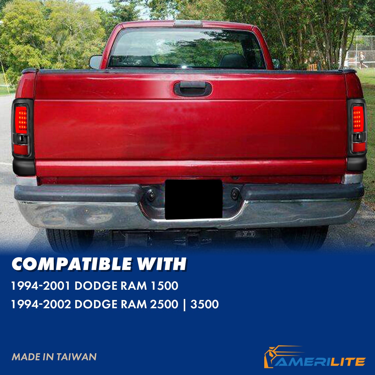 DODGE RAM 94-01  LED TAIL LIGHTS BLACK HOUSING CLEAR LENS W/ C LIGHT BAR