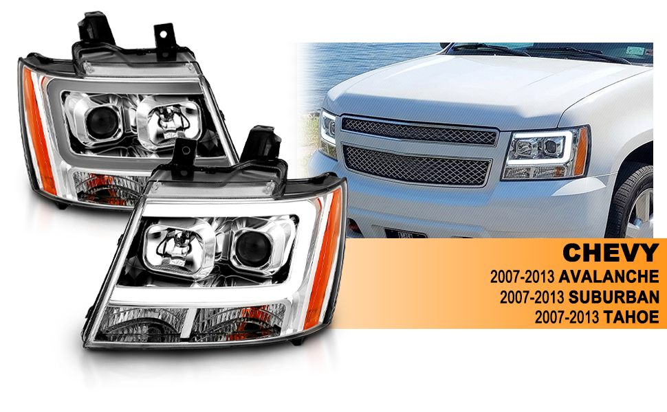 CHEVY TAHOE/SUBURBAN/AVALANCHE 07 PROJECTOR HEADLIGHTS G2 CHROME CLEAR AMBER