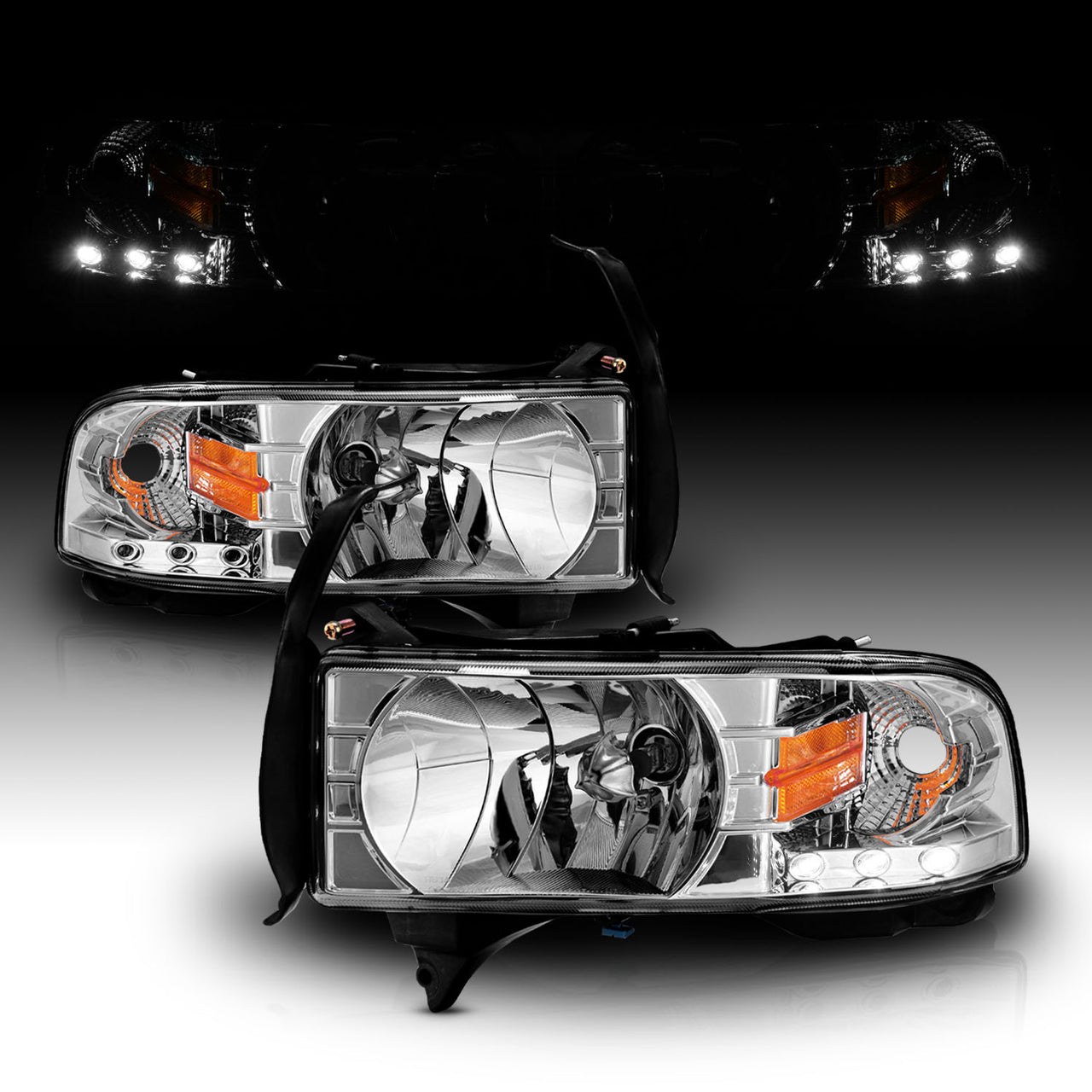 DODGE RAM 94-01 CRYSTAL HEADLIGHTS CHROME W/ LED AMBER