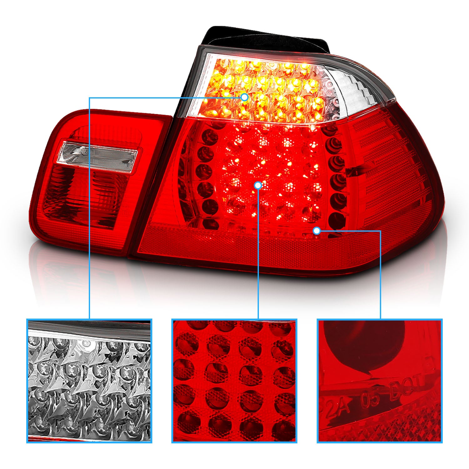 BMW 3 SERIES E46 02-04 4DR LED TAIL LIGHTS RED/CLEAR 4 PCS