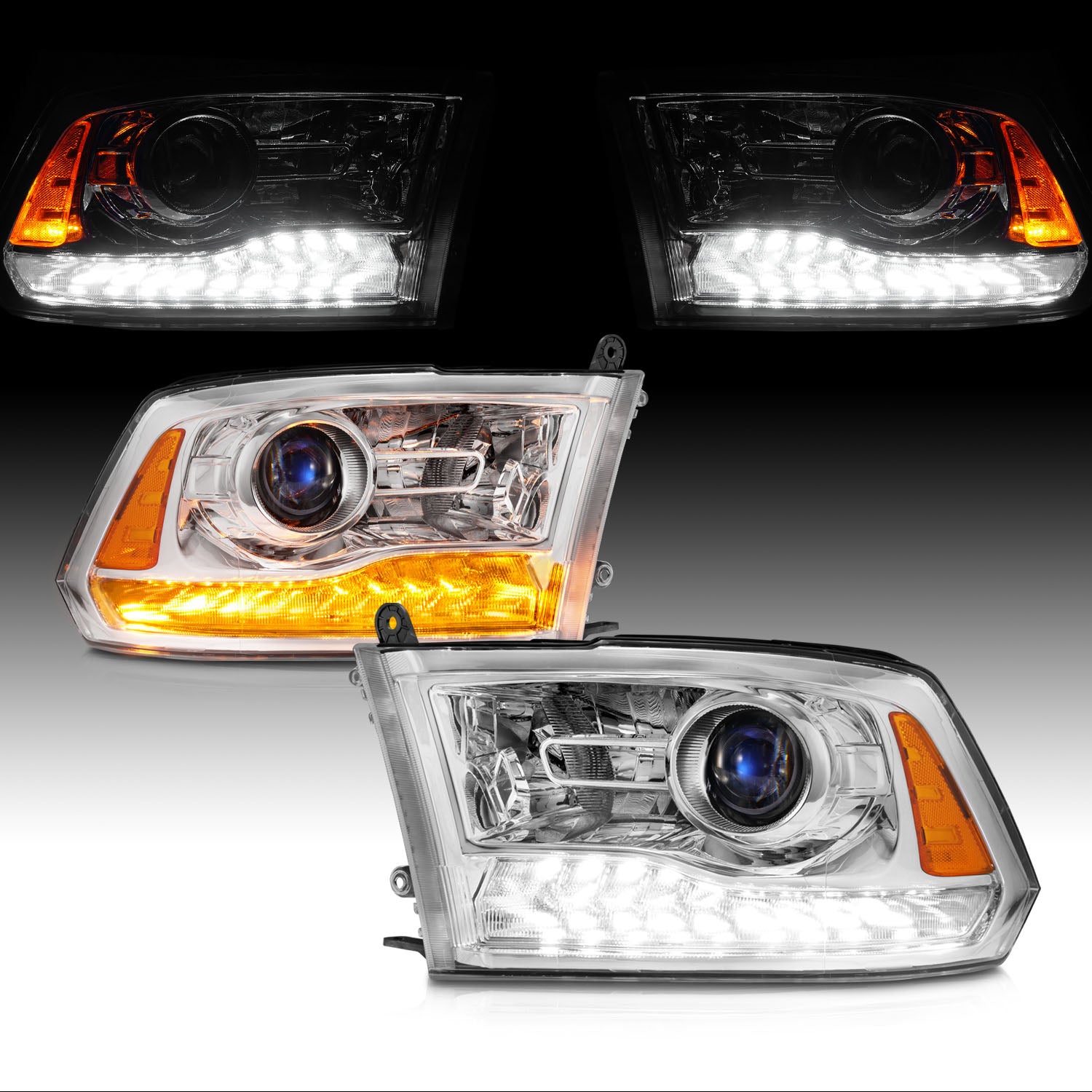DODGE RAM 09-18 PROJECTOR PLANK STYLE SWITCHBACK H.L CHROME AMBER (OE STYLE) (ALL MODEL)