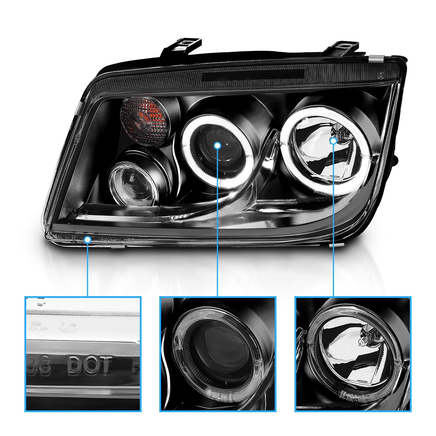 VOLKSWAGAN JETTA 99-05 PROJECTOR HEADLIGHTS BLACK HALO CLEAR (W/ FOG LIGHTS)