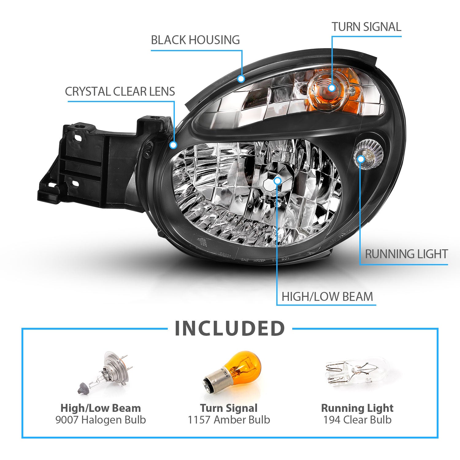 SUBARU IMPREZA 02-04 CRYSTAL HEADLIGHTS BLACK