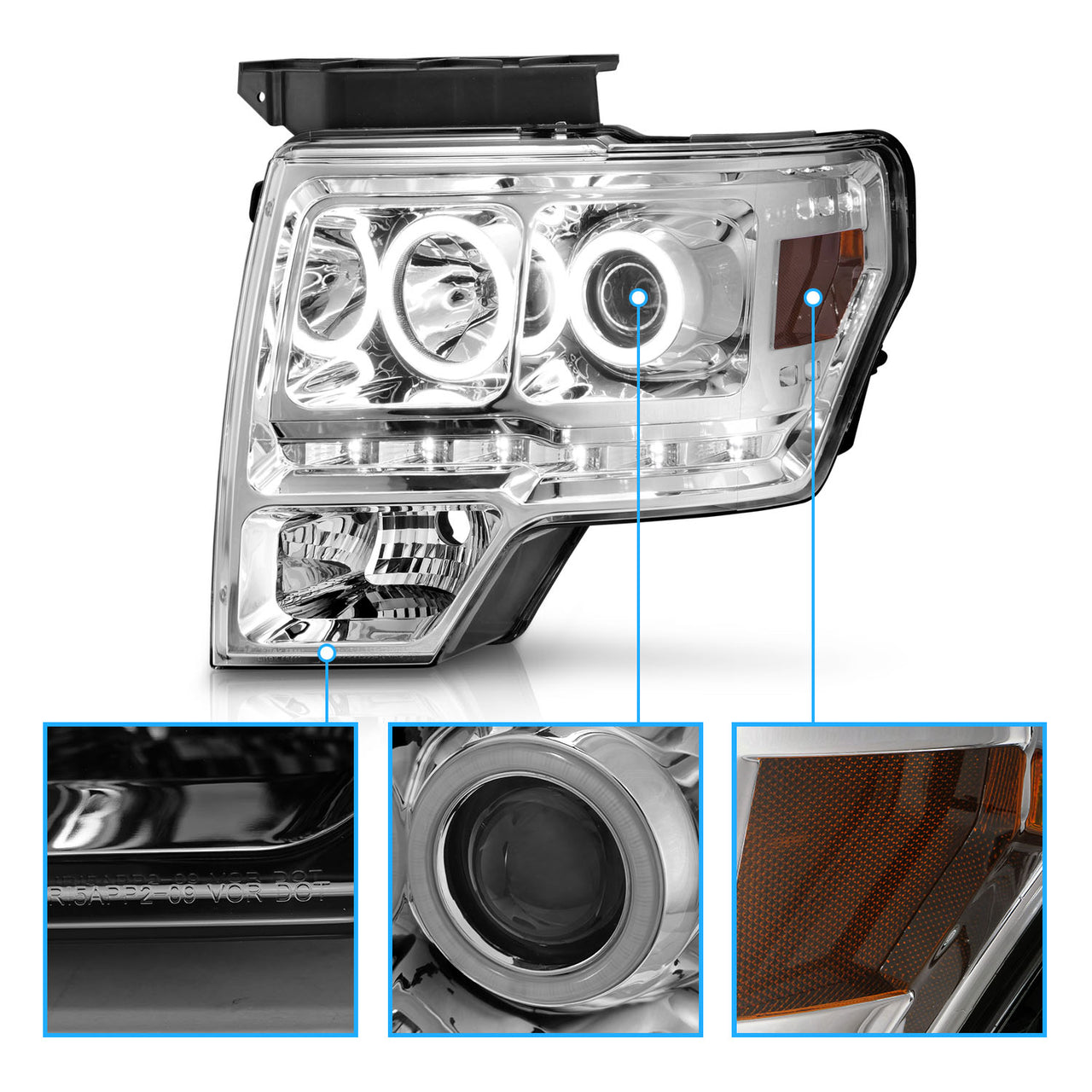 FORD F-150 09-13 PROJECTOR HEADLIGHTS G2 HALO LED CHROME AMBER (RX HALO)