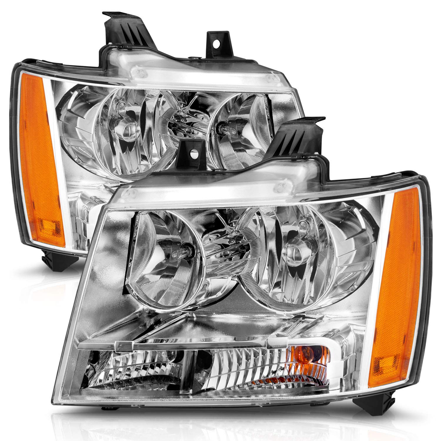 CHEVY TAHOE/SUBURBAN/AVALANCHE 07-14 HEADLIGHTS CHROME AMBER (OE REPLACEMENT)