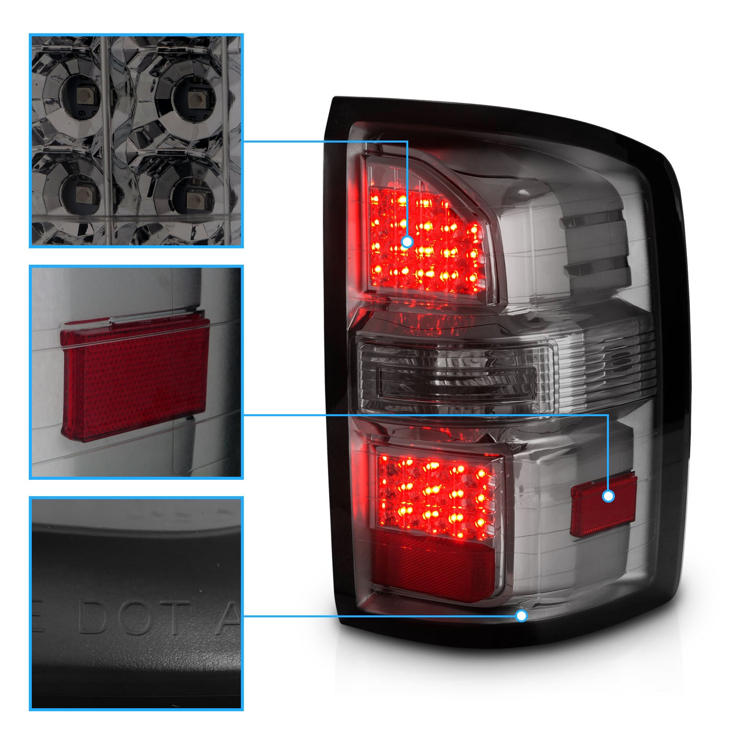 GMC SIERRA 14-18 LED TAIL LIGHTS SMOKE  (NON-OEM LED ONLY)