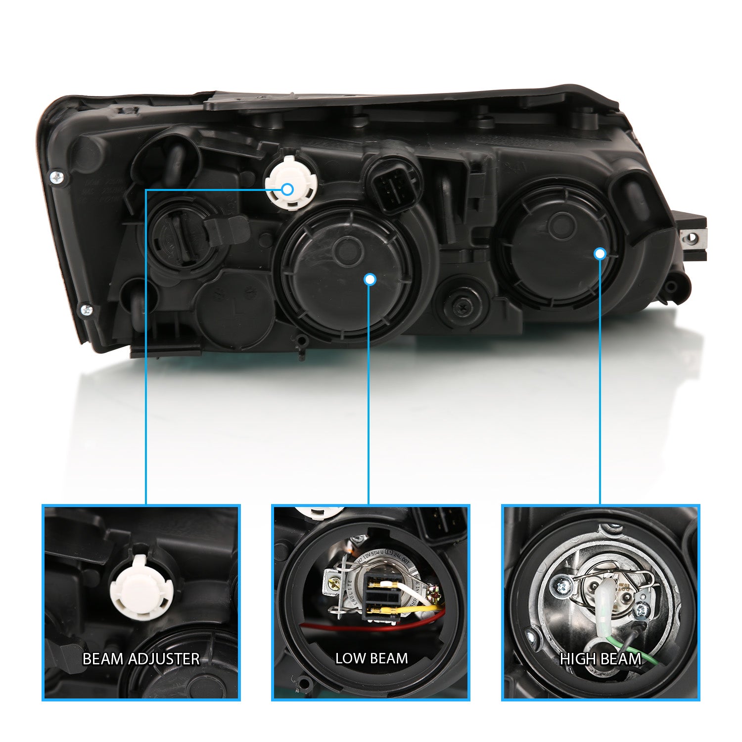 HYUNDAI SONATA 06-08 (2.4/3.3L ENG) HEADLIGHTS BLACK AMBER