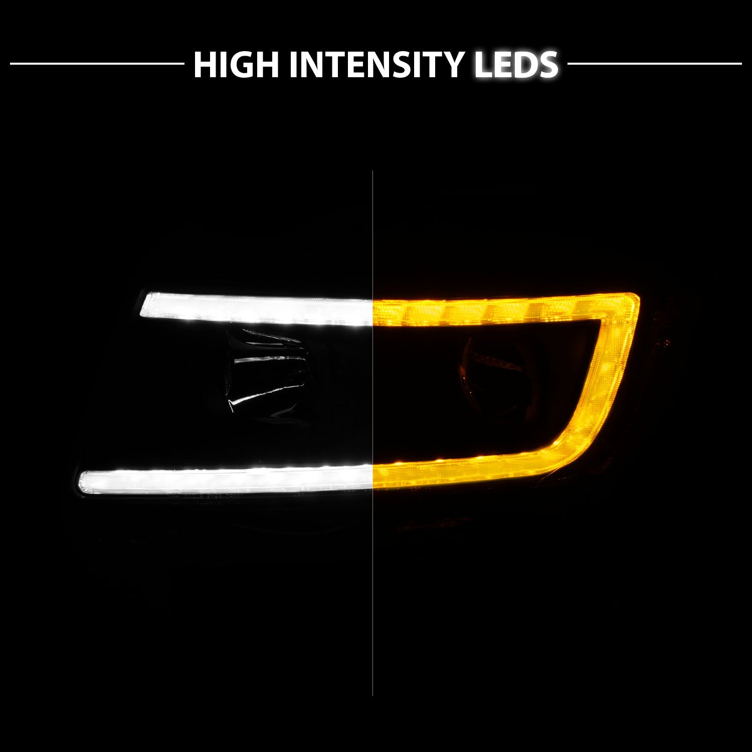 JEEP GRAND CHEROKEE 11-13 PROJECTOR SWITCHBACK HEADLIGHTS BLACK AMBER (W/ C LIGHT BAR)