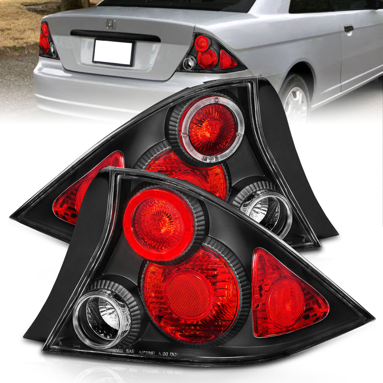 HONDA CIVIC 01-04 2DR TAIL LIGHTS HALO BLACK