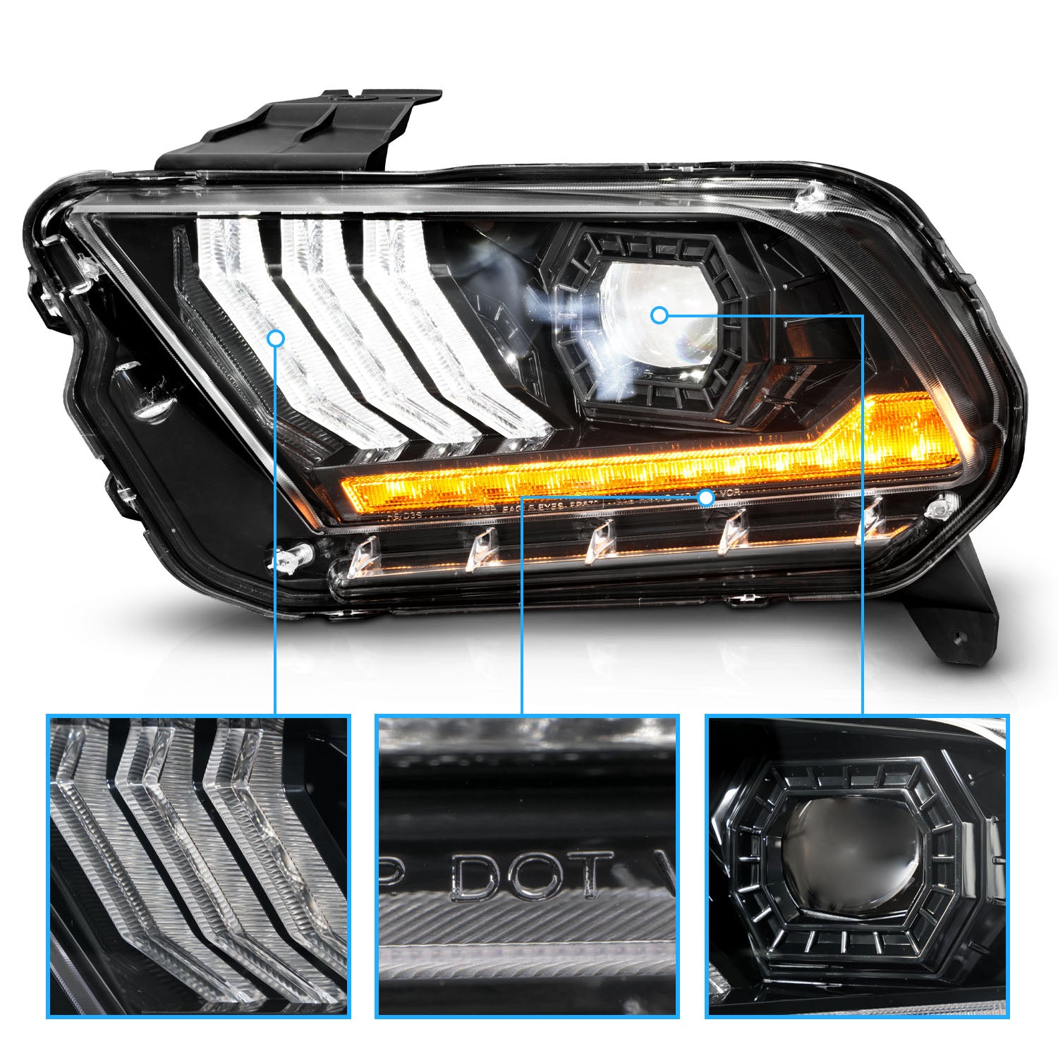 FORD MUSTANG 13-14 (HID MODEL) FULL LED PROJECTOR LIGHT BAR STYLE HEADLIGHTS BLACK (SEQUENTIAL SIGNAL)