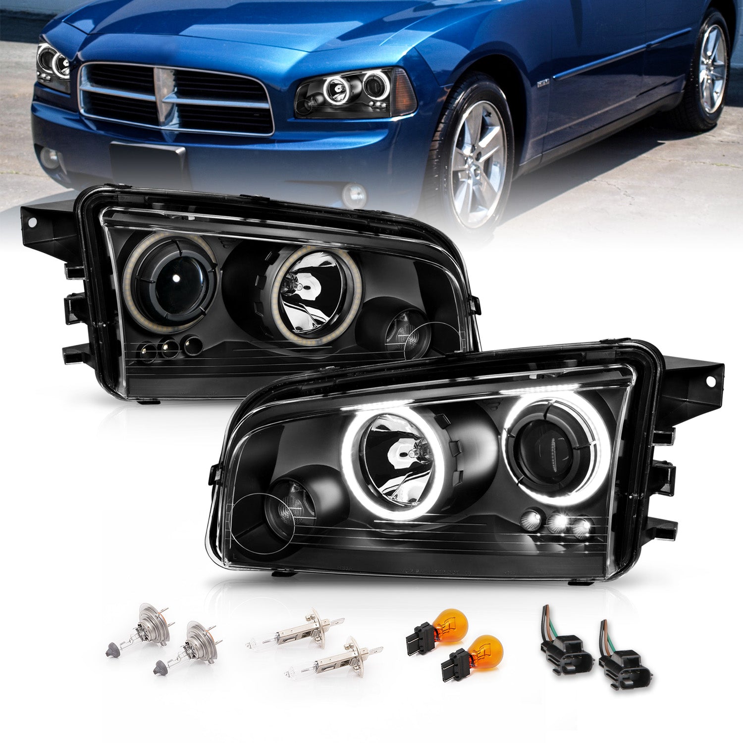 DODGE CHARGER 06-08 PROJECTOR H.L HALO BLACK CLEAR(SUPER WHITE)