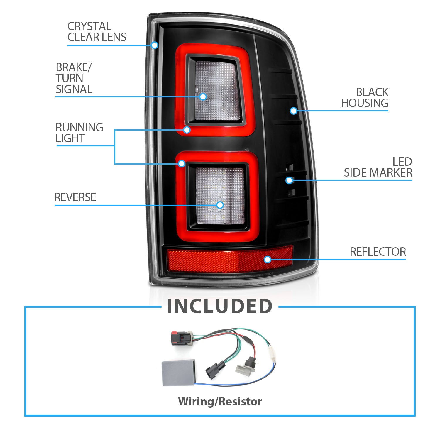 DODGE RAM 09-17 LED TAIL LIGHTS  BLACK  (FOR BULB VERSION ONLY)