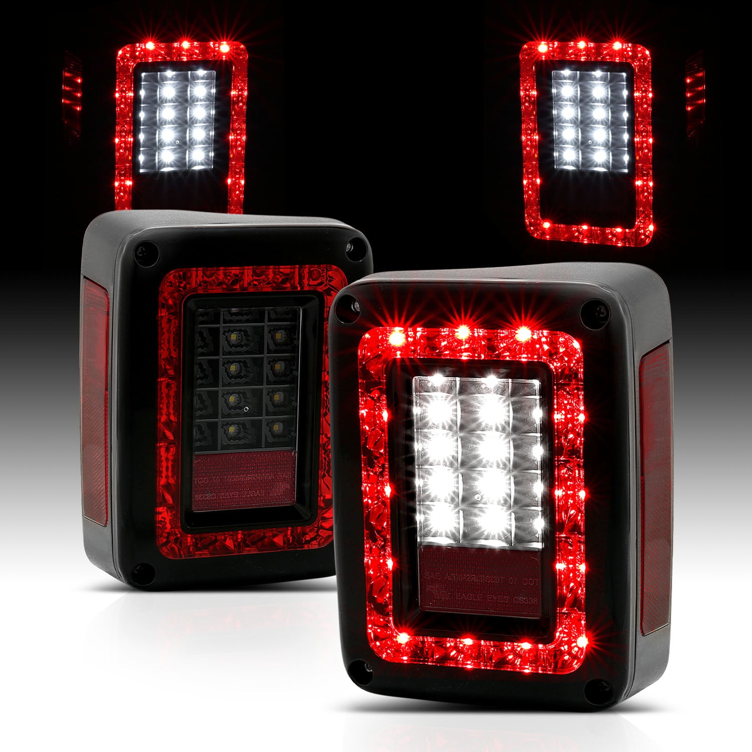 JEEP WRANGLER 07-10 LED TAIL LIGHTS G2 BLACK (RED/SMOKE LENS)