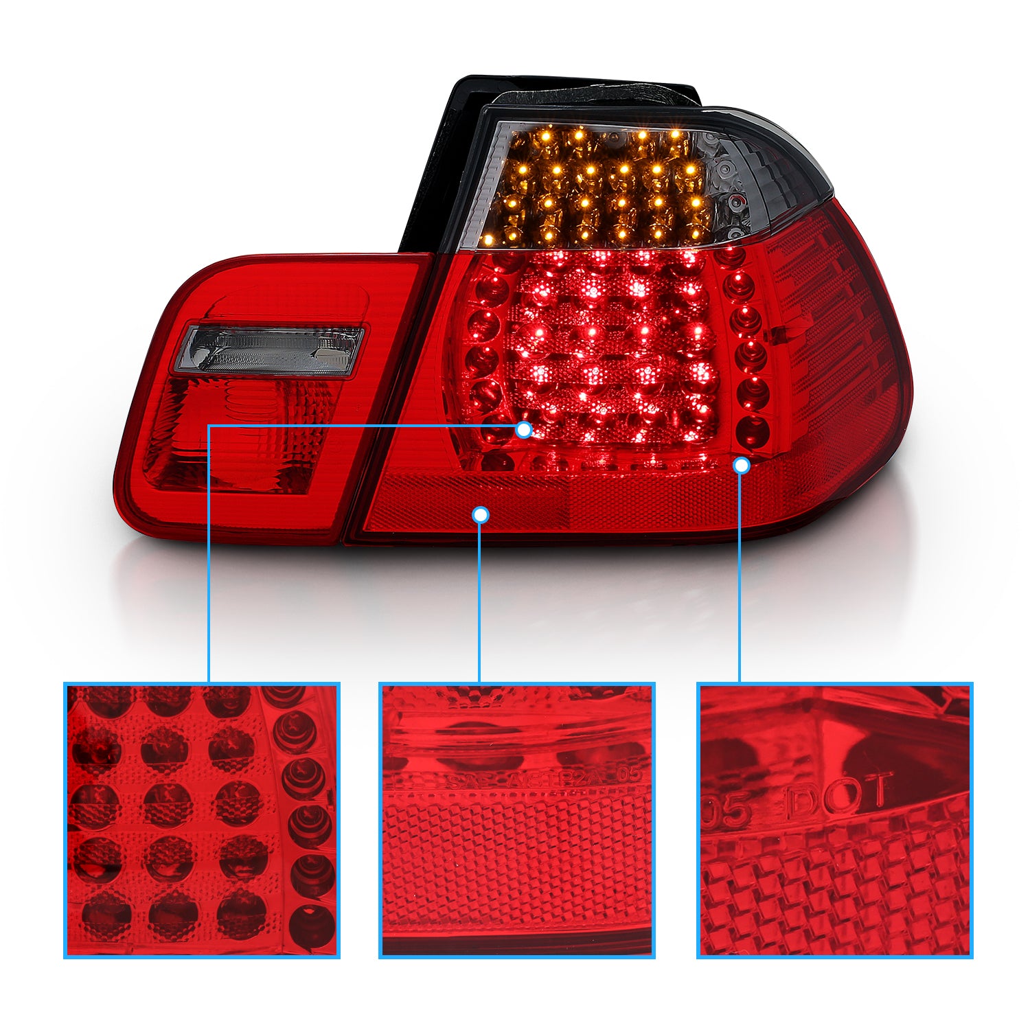 BMW 3 SERIES E46 99-01 4DR LED TAIL LIGHTS RED/SMOKE  4PCS