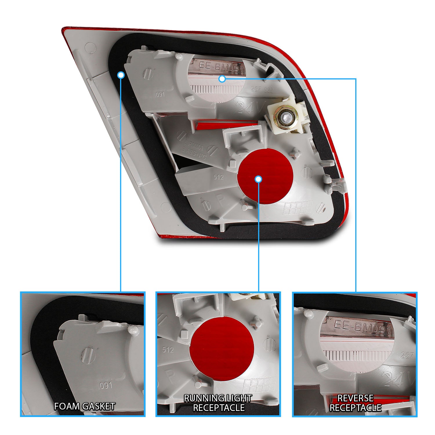 BMW 3 SERIES E46 99-01 2DR INNER TAIL LIGHTS RED/CLEAR