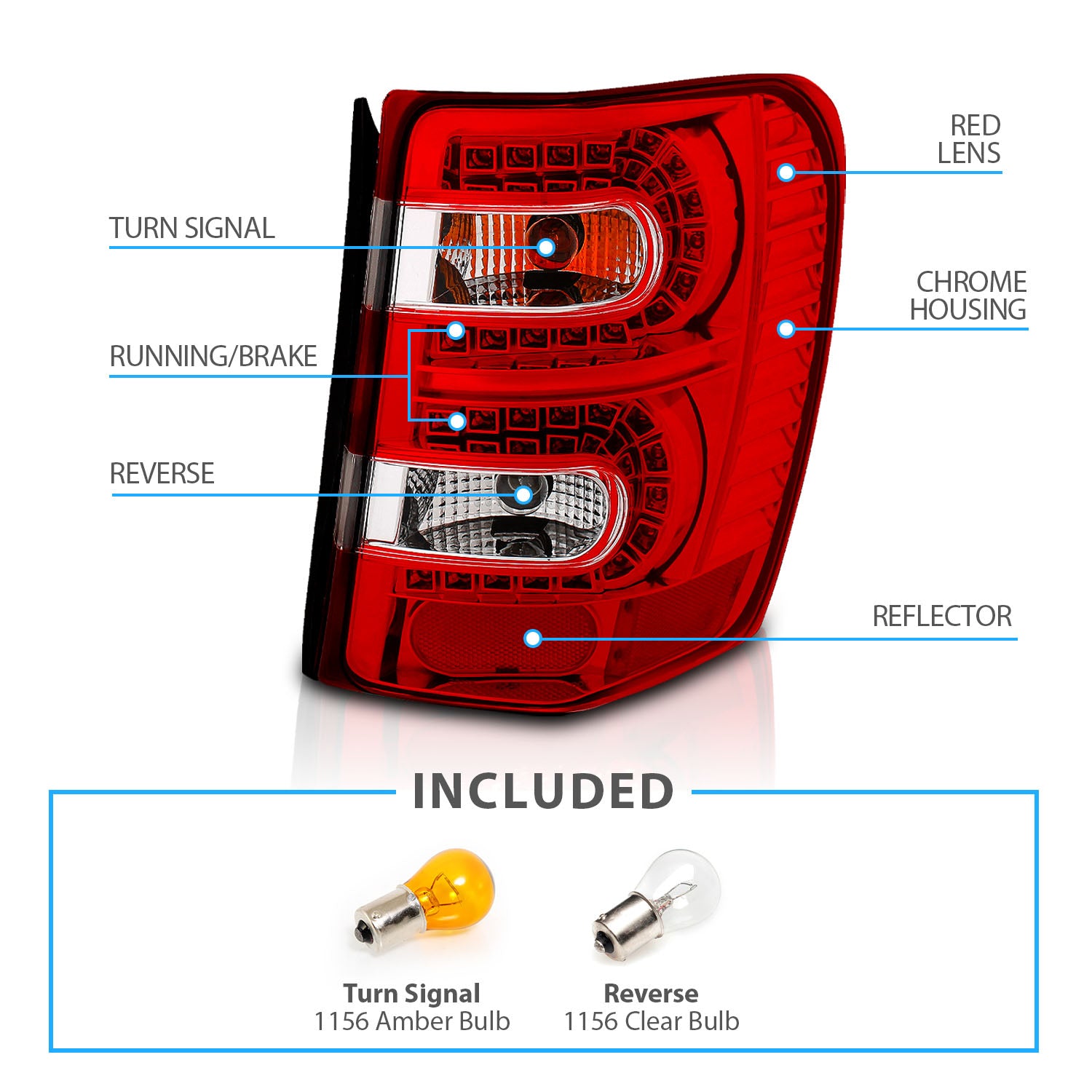JEEP GRAND CHEROKEE 99-04 LED TAIL LIGHTS RED/CLEAR