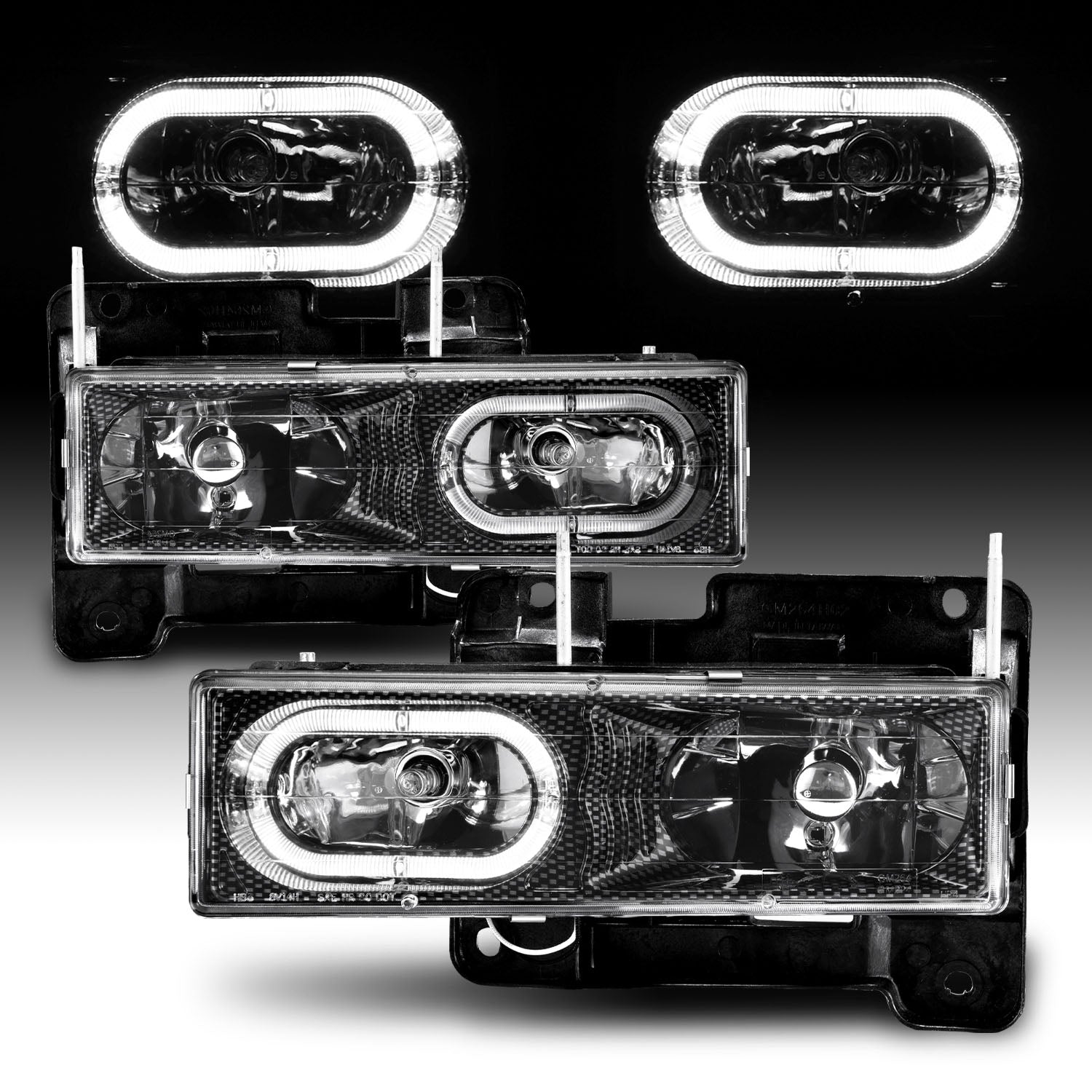 CHEVY FULLSIZE 88-98 CRYSTAL HEADLIGHTS HALO CARBON