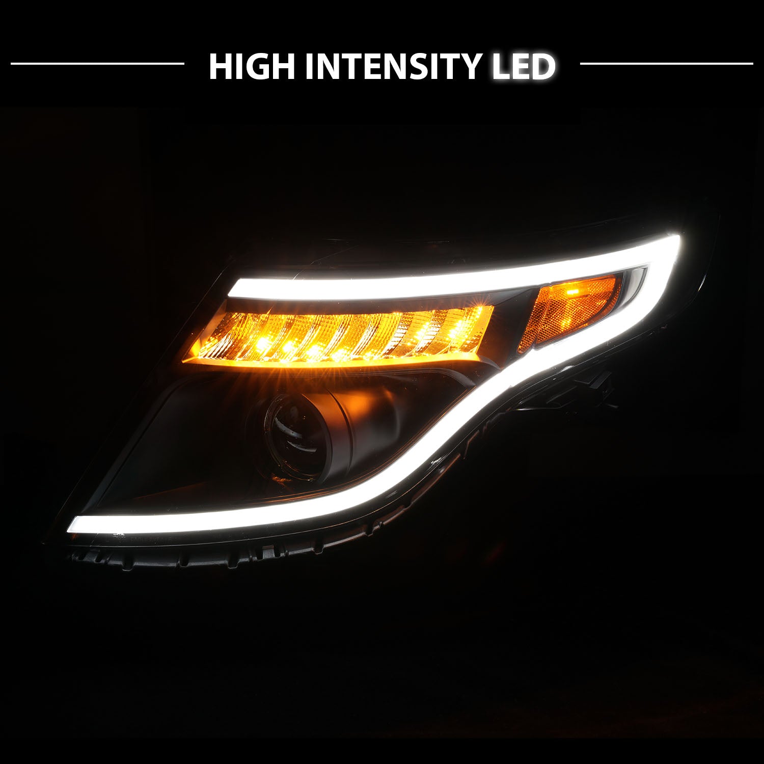 FORD EXPLORER 11-15 (13-15 BASE, XLT, LIMITED) PROJECTOR LIGHT BAR STYLE HEADLIGHTS BLACK AMBER