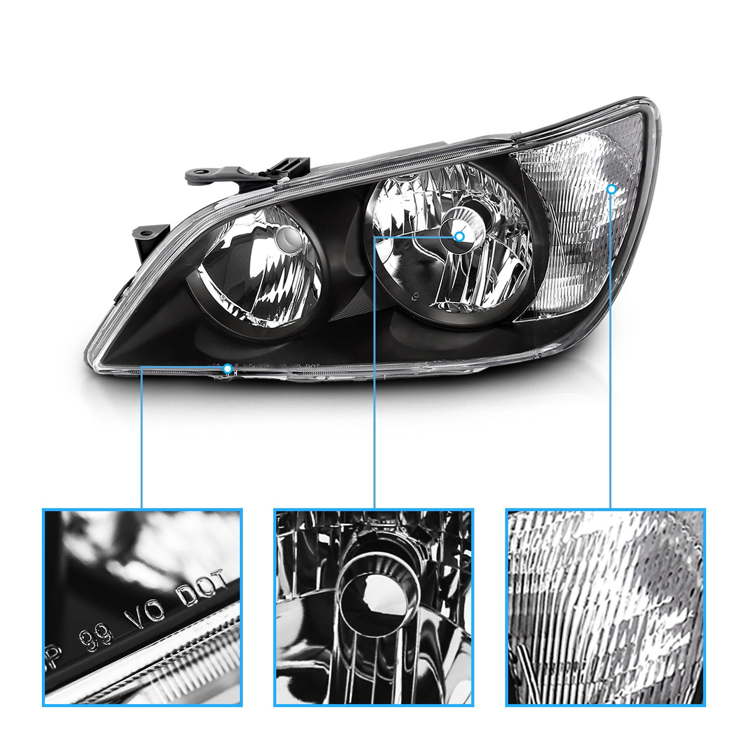 LEXUS IS 300 01-05 CRYSTAL HEADLIGHTS BLACK