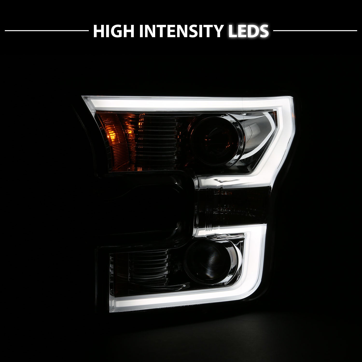 FORD F-150 15-17 PROJECTOR LIGHT BAR STYLE SWITCHBACK HEADLIGHTS CHROME AMBER