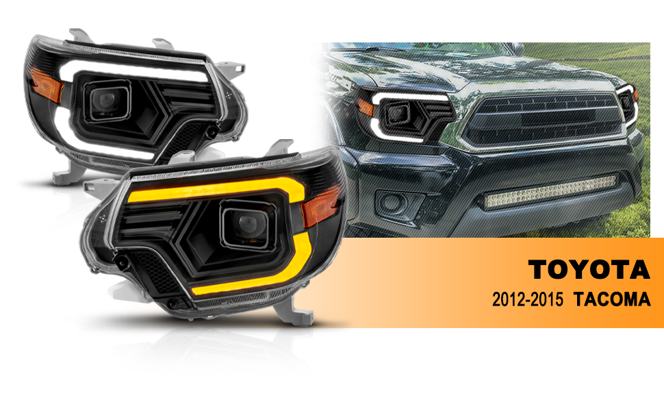 TOYOTA TACOMA 12-15  PROJECTOR SWITCHBACK HEADLIGHTS BLACK AMBER (W/ C LIGHTS BAR)