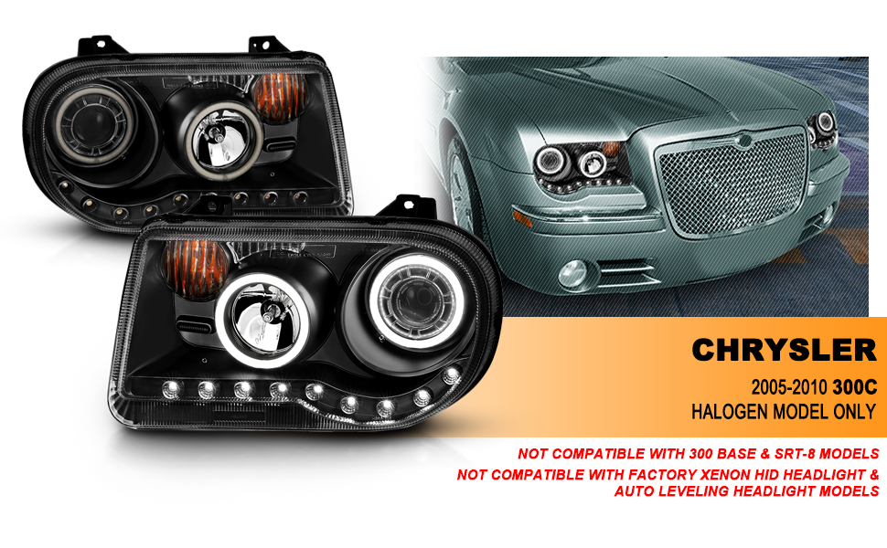 CHRYSLER 300C 05-UP PROJECTOR HEADLIGHTS G2 HALO LED BLACK (RX HALO) (W/O HID KITS) (OEM HID COMPATIBLE)