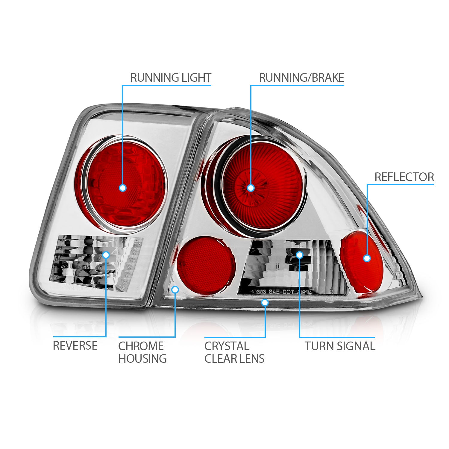 HONDA CIVIC 01-04 4DR TAIL LIGHTS CHROME
