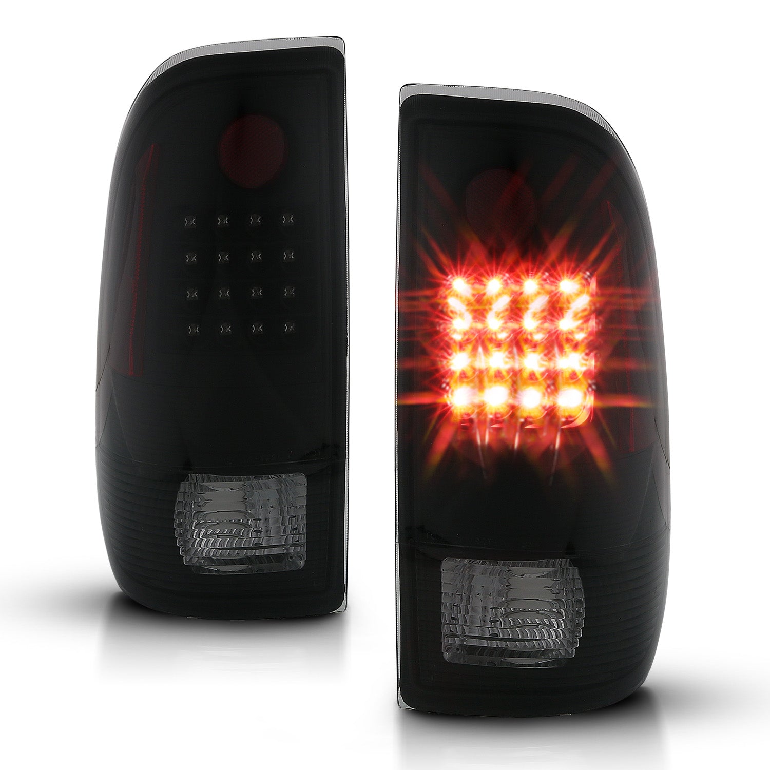 FORD F-150/F250 97-04 STYLESIDE/SUPER DUTY 99-07 LED TAILLIGHTS  BLACK HOUSING SMOKE LENS  REFLECTOR