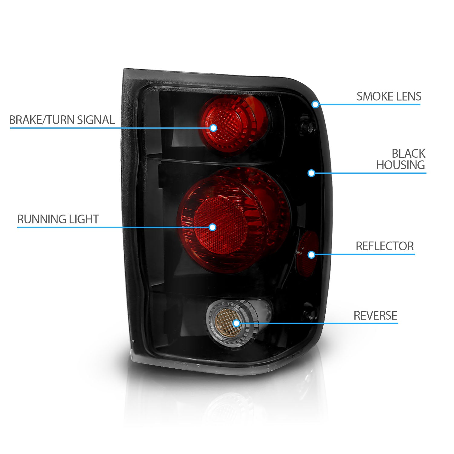 FORD RANGER 98-01 TAIL LIGHTS G2 DARK SMOKE