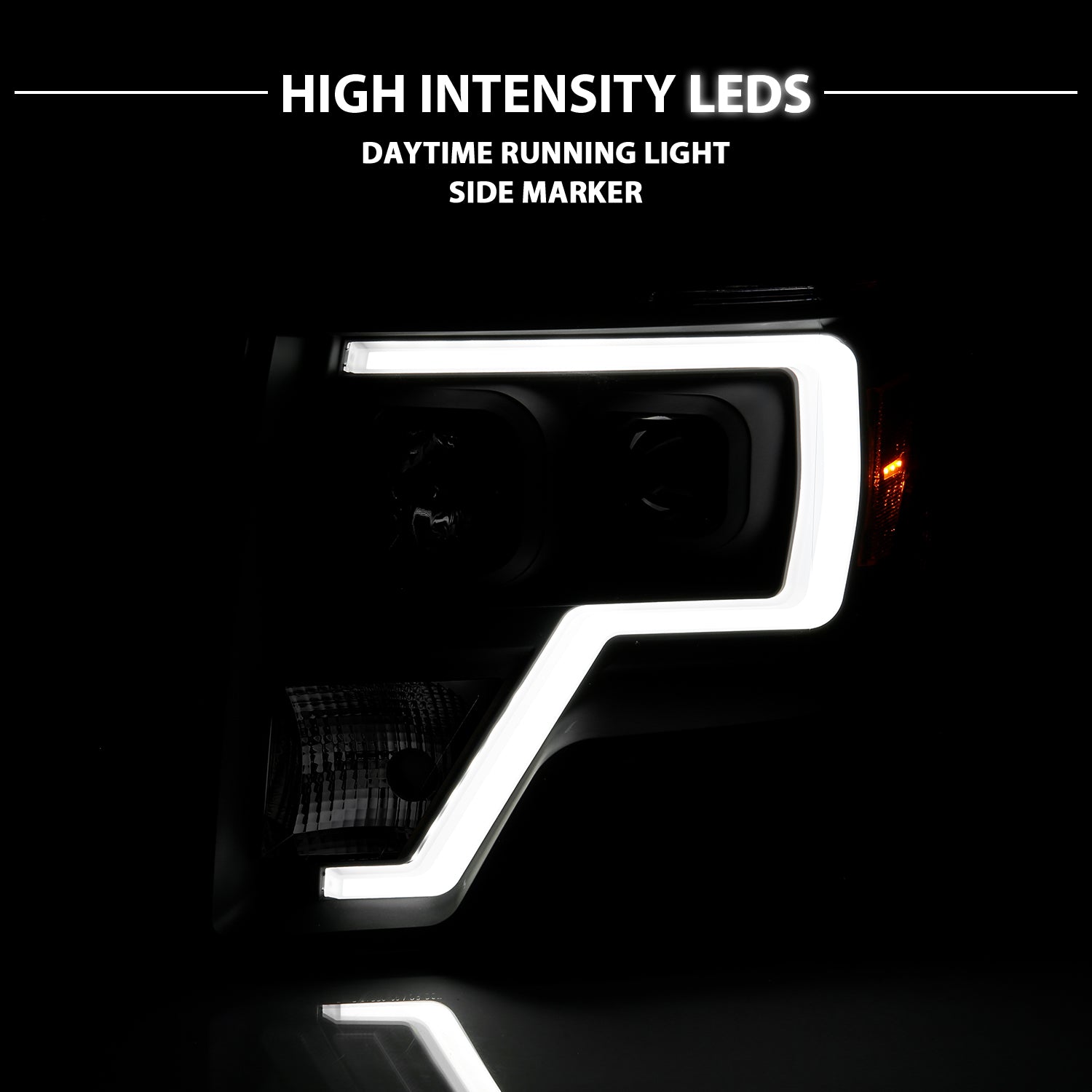 FORD F-150 09-13 PROJECTOR LIGHT BAR STYLE HEADLIGHTS BLACK AMBER