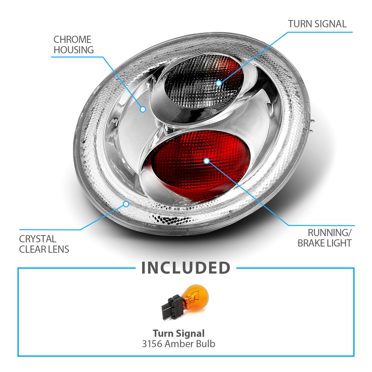 VOLKSWAGEN BEETLE 98-02 TAIL LIGHTS CHROME