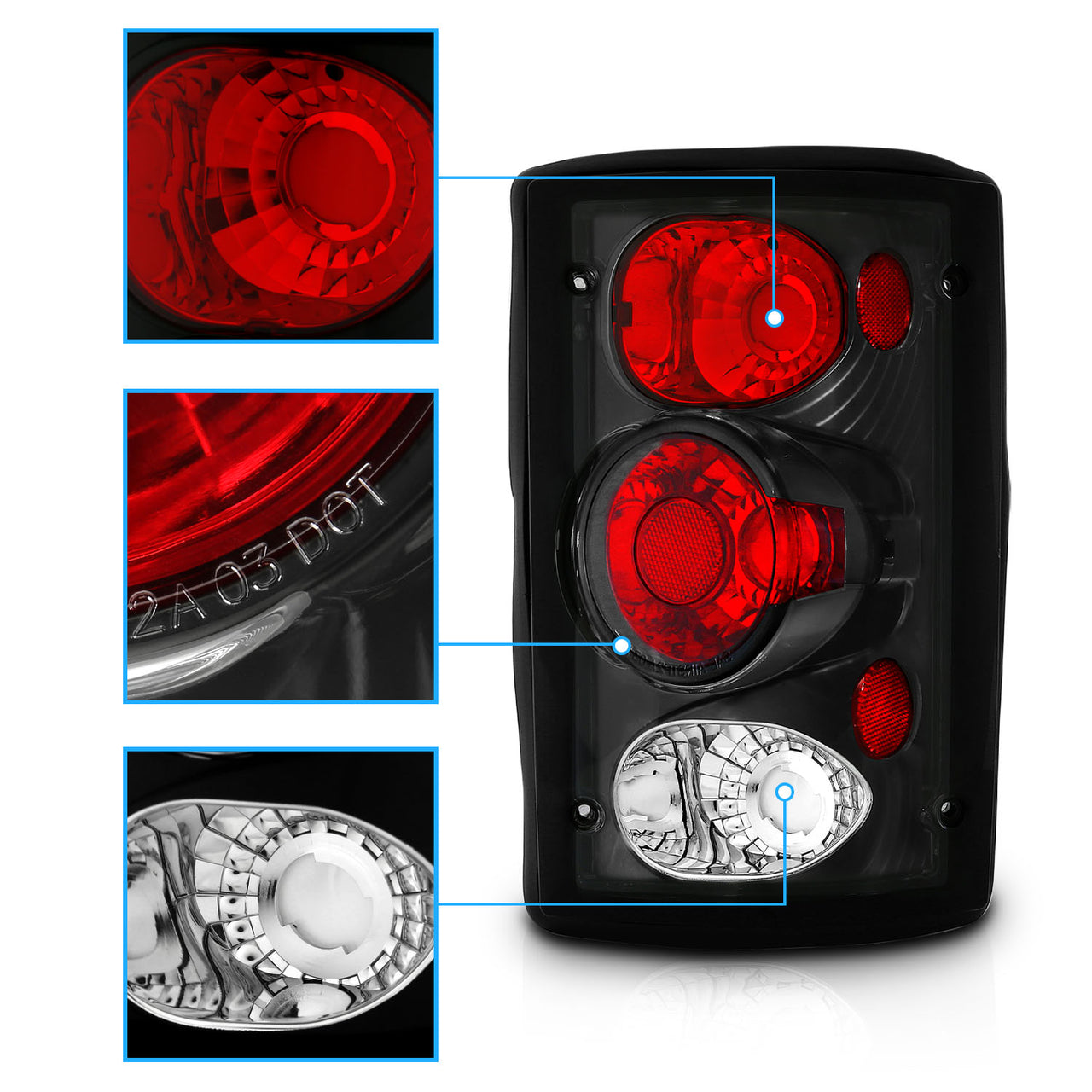 FORD EXCURSION 00-05/ECONOLINE VAN 95-03 TAIL LIGHTS BLACK