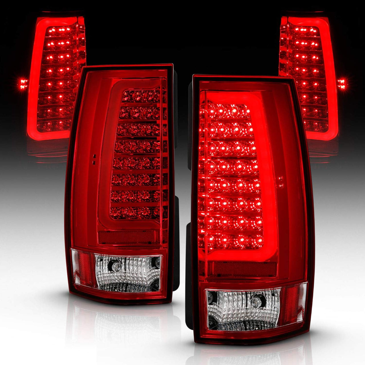 CHEVY TAHOE/SUBURBAN 07-14 LED TAIL LIGHTS RED/CLEAR W/ C LIGHT BAR