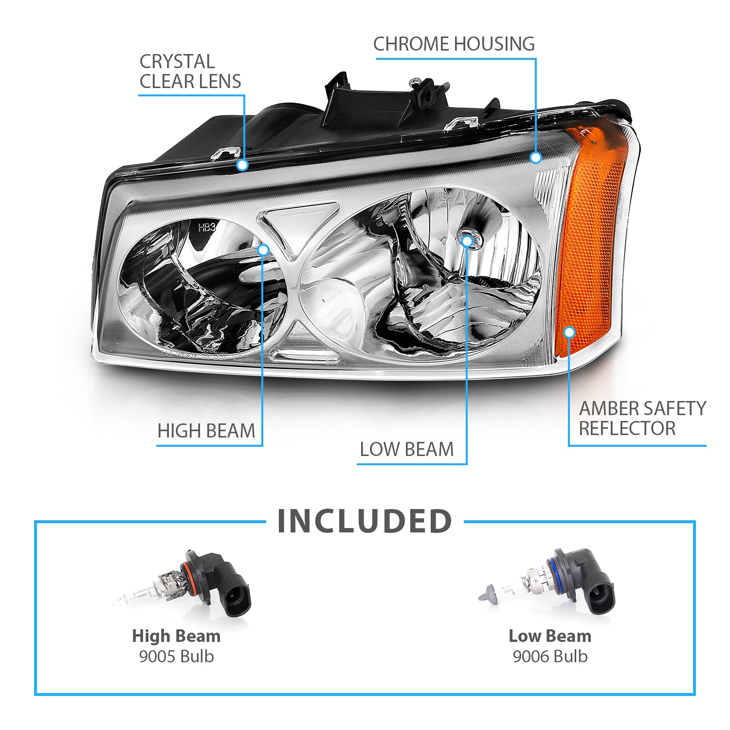 CHEVY SILVERADO 03-06 CRYSTAL HEADLIGHTS CLEAR AMBER