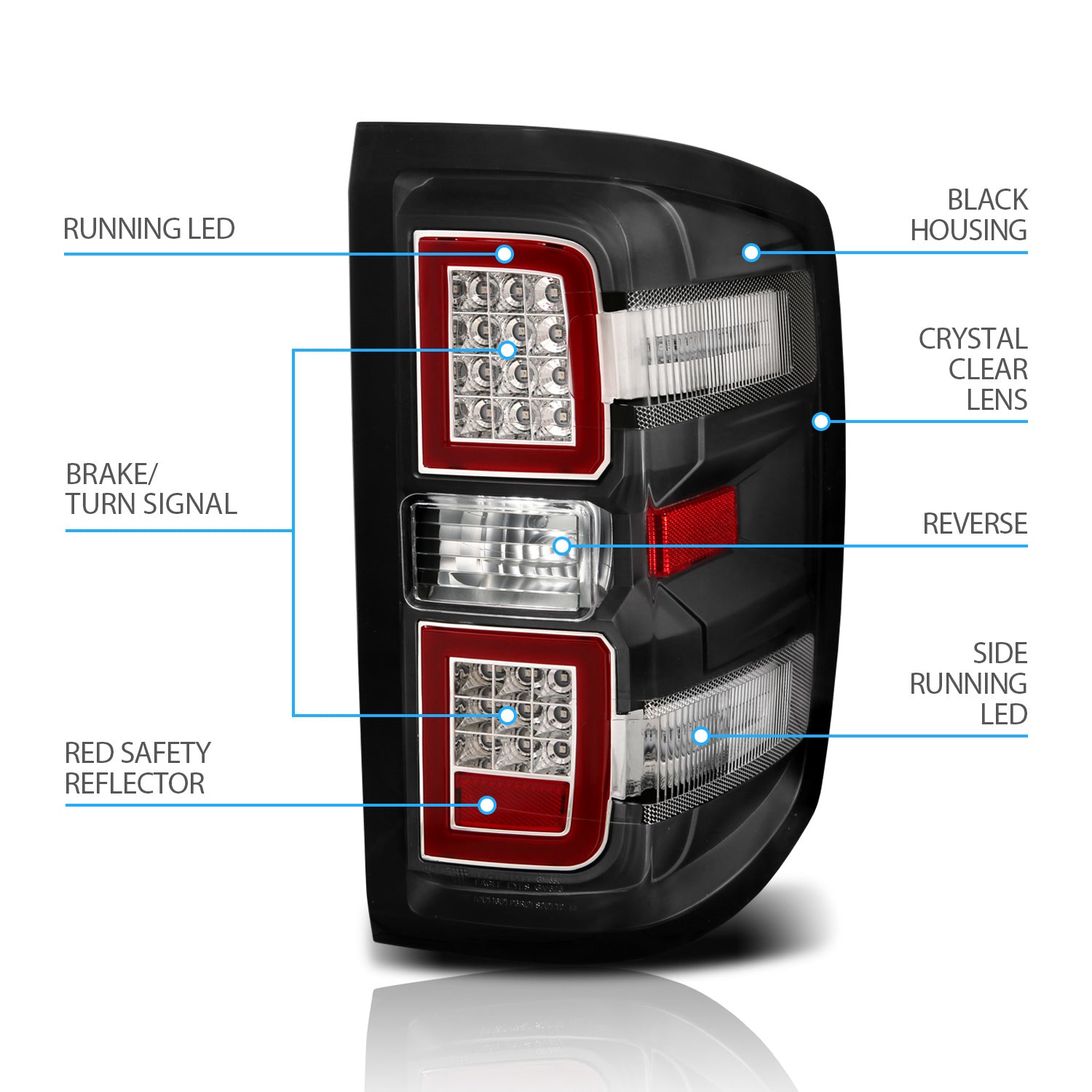 CHEVY SILVERADO 14-17 LED TAIL LIGHTS G4 BLACK HOUSING CLEAR LENS