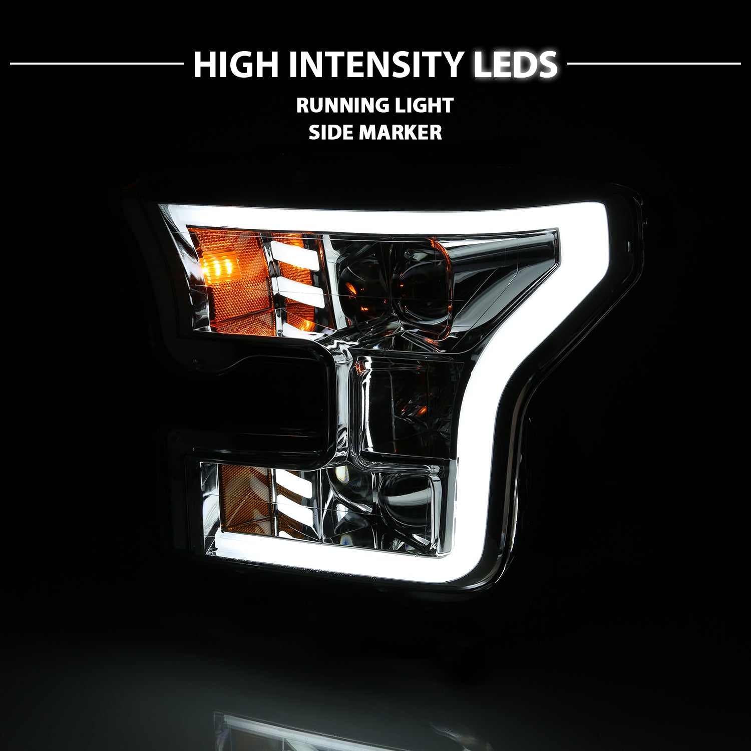 FORD F-150 15-17 PROJECTOR LIGHT BAR STYLE HEADLIGHTS G3 CHROME AMBER