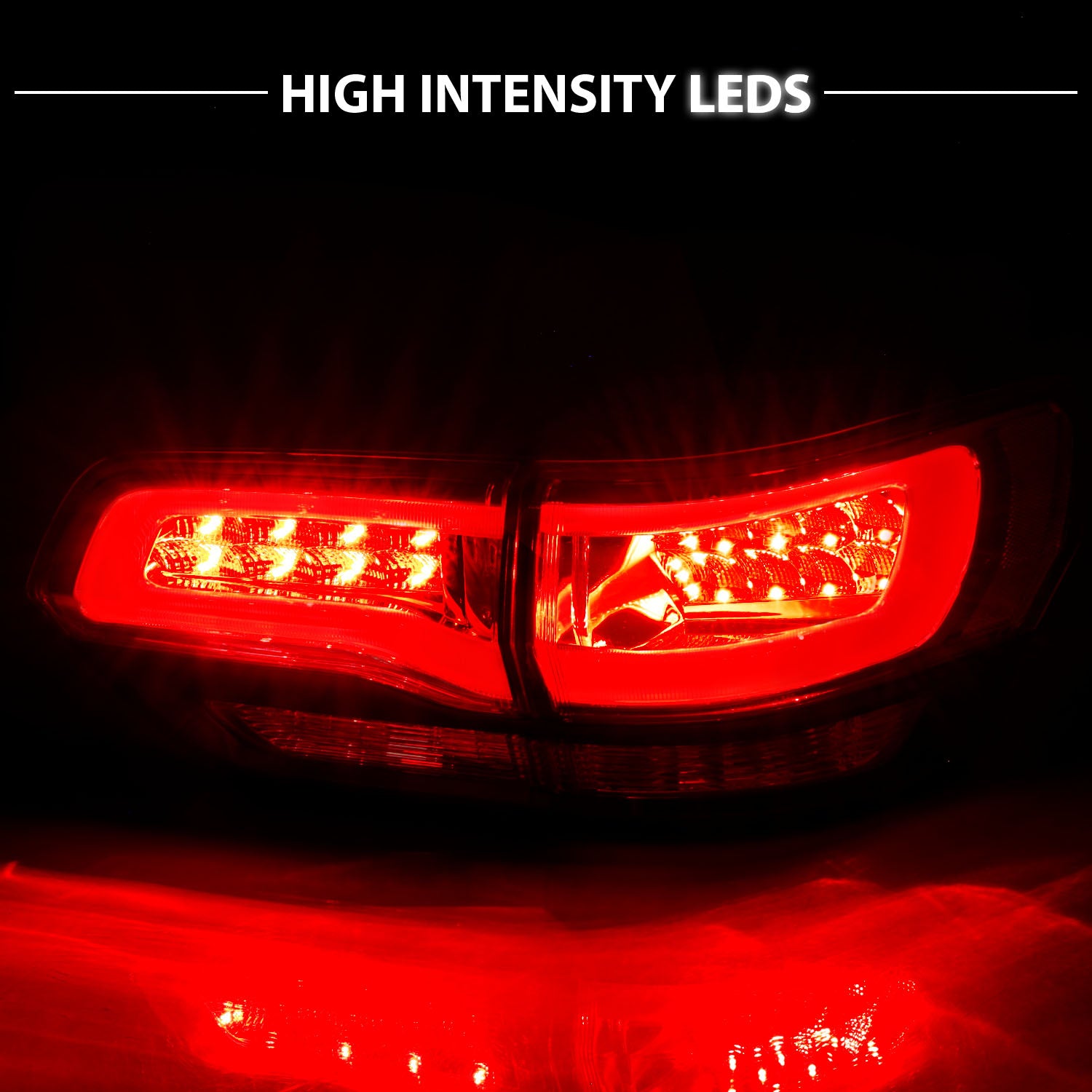 JEEP GRAND CHEROKEE 14-17 LED TAIL LIGHTS RED/CLEAR (4PCS) (BLACK EDGE)