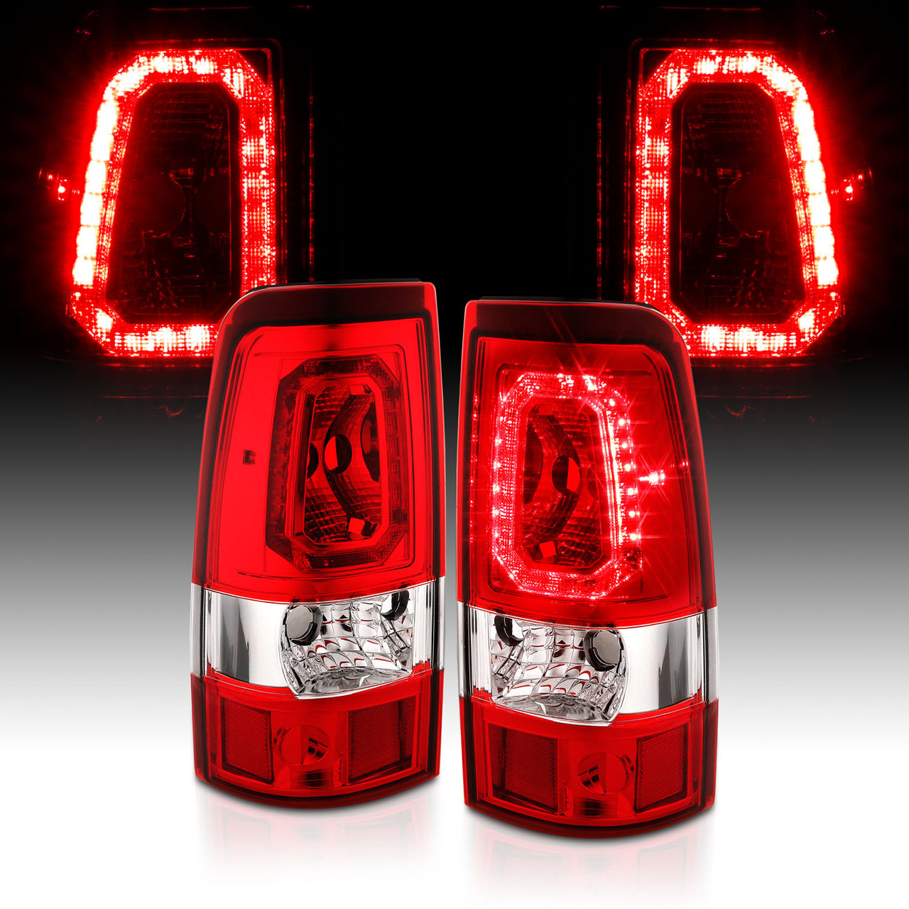 GMC SIERRA 99-07/CHEVY SILVERADO 99-03 (1500/2500 SERIES 99-02 & 3500 SERIES 2003) LED TAIL LIGHTS RED COLOR LIGHT BAR RED LENS (3 HOLE)