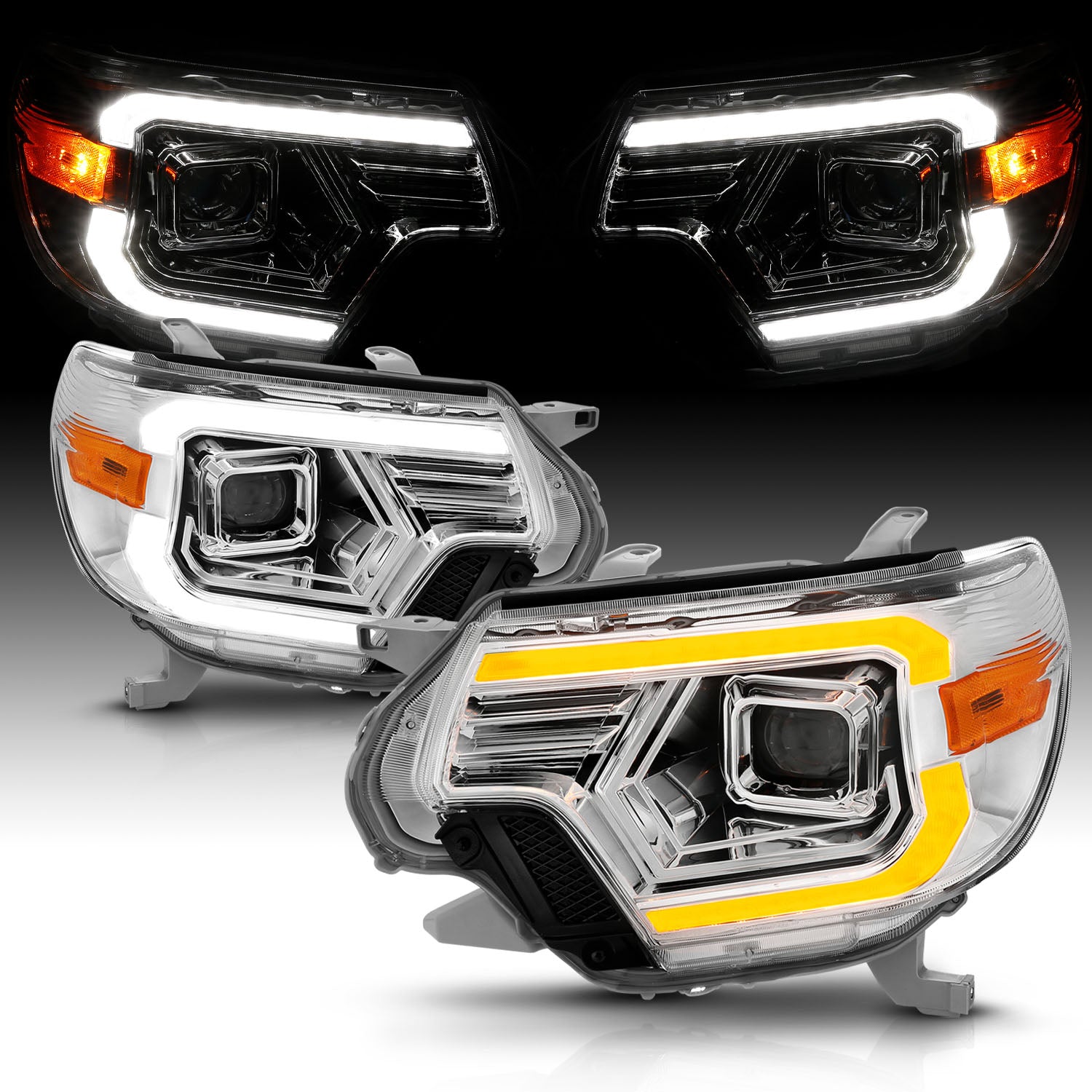 TOYOTA TACOMA 12-15  PROJECTOR SWITCHBACK HEADLIGHTS CHROME AMBER (W/ C LIGHTS BAR)