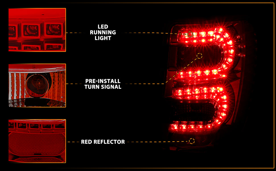 JEEP GRAND CHEROKEE 99-04 LED TAIL LIGHTS RED/SMOKE